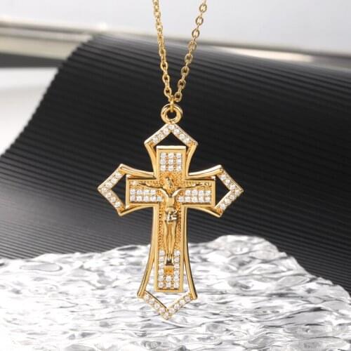 Religious Jesus Cross Necklace For Men Gold Crucifix Pendant With Chain Necklaces Male Necklace Hip Hop Fashion Jewelry Gift