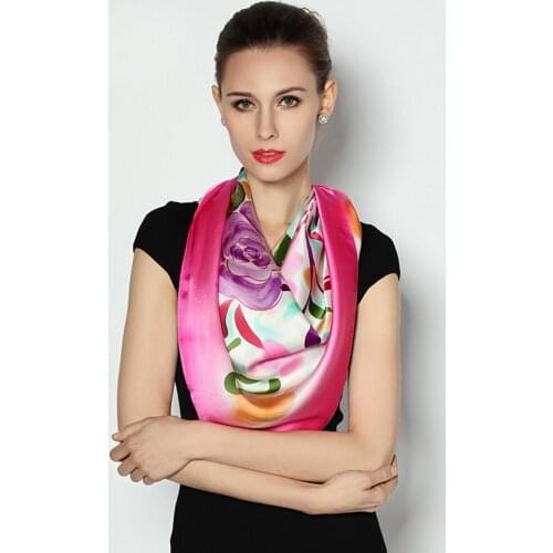 110*110 Large Size Square Silk Scarf Women Elegant Air-Conditioner Shawl Hand Painted 100% Mulberry Silk Scarves Shawls FW221