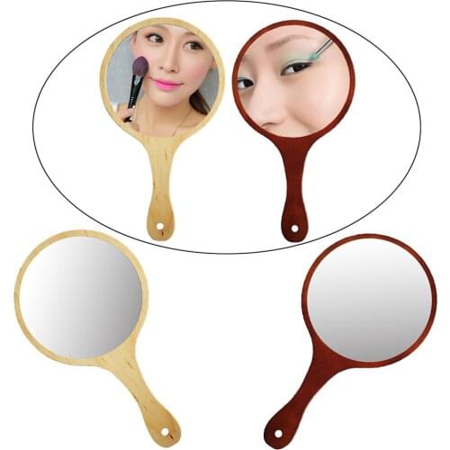 2 Pcs Durable Wooden Hand Held Mirror For Women Makeup Tattoo Beauty Tools