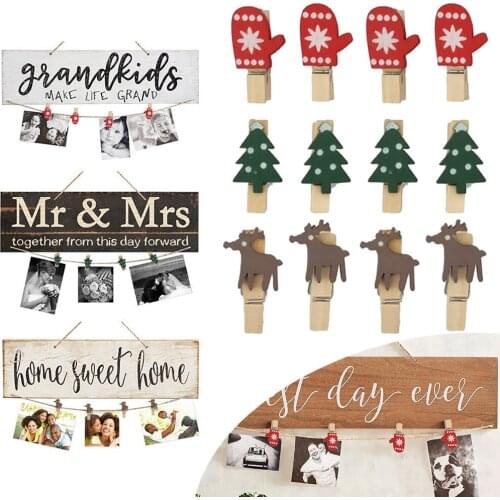 Cartoon Photo Clip 24pcs Bag Christmas Decoration Mini Natural Wooden Clip Twines Room Photo Wall Decoration Clips Pegs