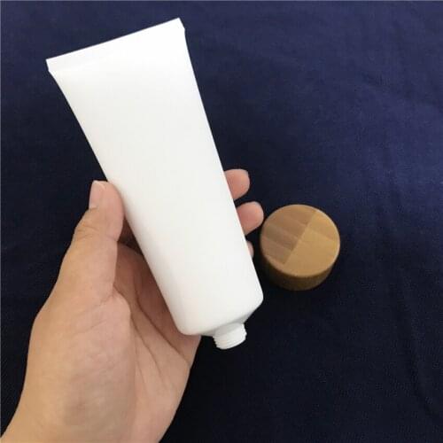 25/30pcs 100g/ml Frosted White Cosmetic Soft Tube Natural Wooden Bamboo Cap Empty Makeup Cream Lotion Squeeze Bottle Soft Tube