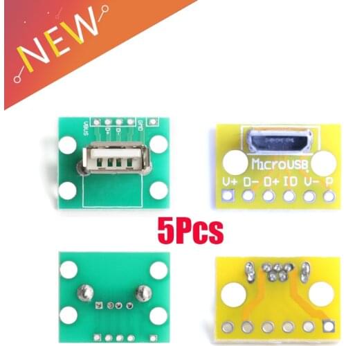 5Pcs Vertical USB MiCroUSB Micro USB 2.0 Female Head A Connector 2.54mm PCB Converter Adapter Breakout Board 180 Degree Vertical