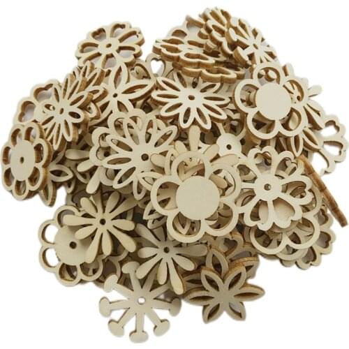 50 pieces of mixed wooden flower decoration laser slice environmental protection and health natural decoration diy