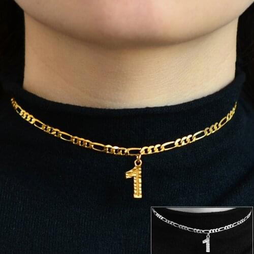 Anniyo (One Pieces) 0123456789 Numbers Pendant Necklaces for Women Men Charm Digital Choker Chains Gold Color Jewelry #223806