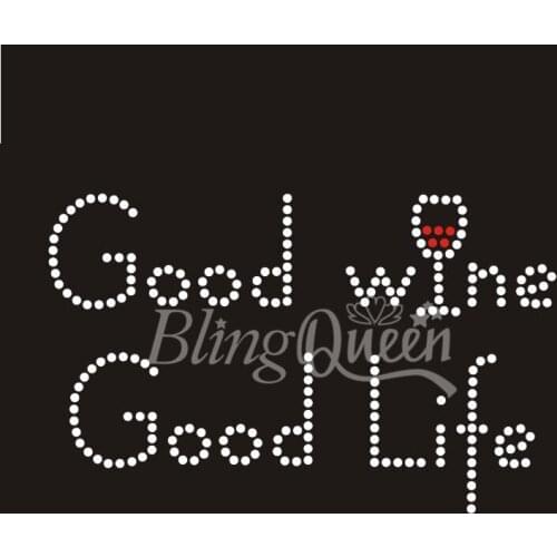 BlingQueen 25PCS/LOT Hot Fix Heat Transfer Rhinestones Motif Good Wine Good Life Design