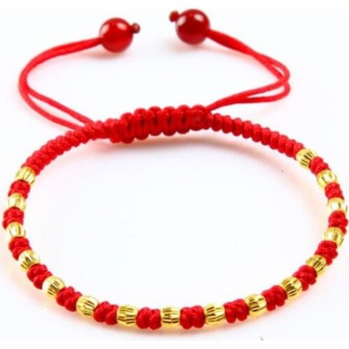 Pure 24K Yellow Gold 16pcs Gold Bead Braided Bracelet Bangle 16cm Length