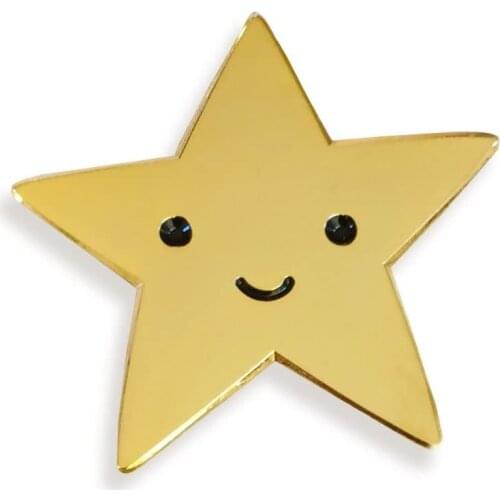 Gold Star Enamel Pin Smile Lapel Badges Brooch Funny Fashion Jewelry