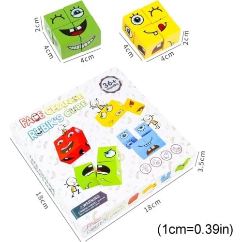 Wooden Expression Puzzle Building Block Magic Face Changing Montessori Education Q6PD