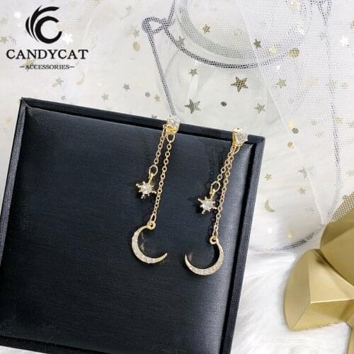 Long Rhinestone Moon Clip Earrings Without Pierced High Quality Trendy Drop Earrings for Women Party Wedding Luxury Ear Clip