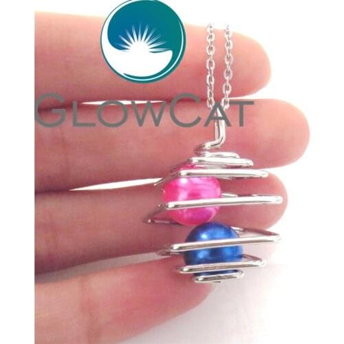 GLOWCAT K552 Iron Spiral Square Spring Beads Cage Aroma Essential Oil Diffuser Oyster Pearl Cage Locket Necklace Party Jewelry
