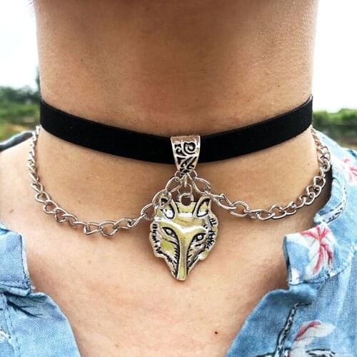 Gothic Velvet Rope Necklace for Women Retro Skull Double Layer Pendant Neck Chains Fox Bat Choker Necklaces Wholesale VGN063
