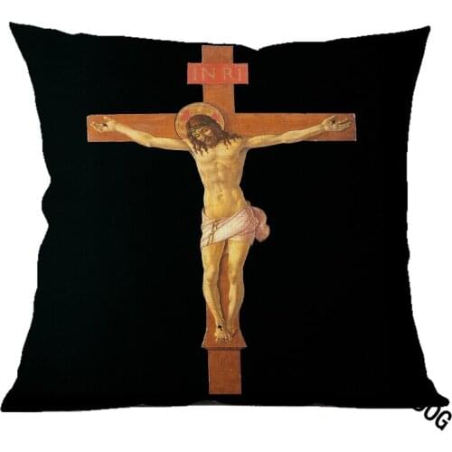 Christian Jesus Attributed to Botticelli Painted Cross Painting art Cotton and linen square pillow Cushion cover Home sofa Decor