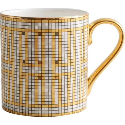 350ML Coffee Cup Simple Mosaic Gold Ceramic Cup Milk Tea Mug With Handle for Boy Girl Lover Gift
