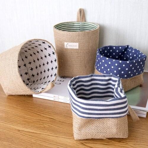 1 piece of cotton and hemp desktop storage basket, wall storage bag behind the door, jute storage basket 13x10cm