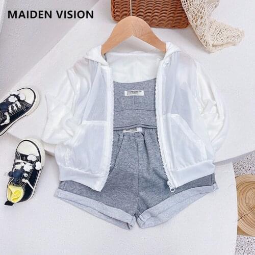 Summer Baby Girls Outdoor sports suit childrens clothing set Vest Shorts Sun protection Hoodie 3pcs/set infant kids Beach suit
