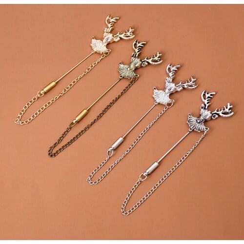 Fashion Elk Shaped Chain Brooch For Women Girls Classic Design Scarf Deer Corsage Collar Badge Pin Jewelry Party Gifts