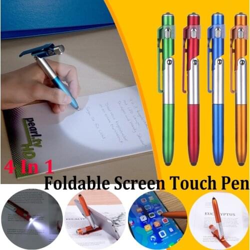Fashion Led Touchscreen Pen Multi-function 4-in-1 Foldable Ballpoint Pen Stylus (Flashlight Support) for Tablet Cellphone