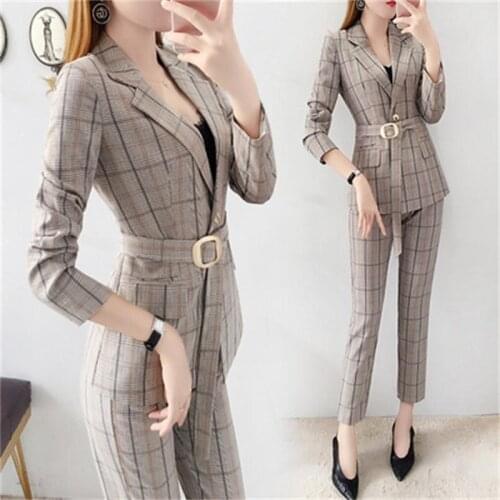 Fashion Plaid suit suit female spring fall New High end English style casual temperament Plaid suit + pants two-piece suit women