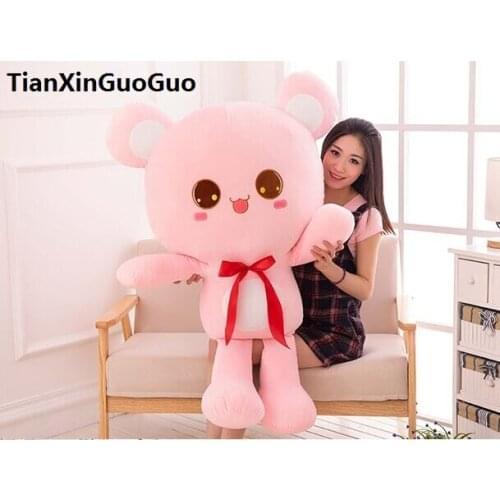 Stuffed toy pink teddy bear large 120cm silk belt bear plush toy soft doll hugging pillow birthday gift h2999