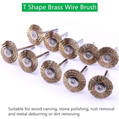 10pcs 3mm Shank Brass Wire Wheel Brushes Set Dremel Electric Tool For Metal Rust Cleaning Rotary Tools Polishing Dremel Brush