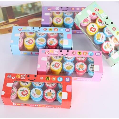 10pcs Kids Cute Ink Stamps Set Cartoon Round Face Animal Seals Childrens Kindergarten DIY Educational Painting Tools Scrapbook