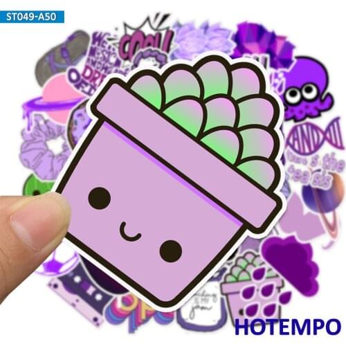 50pcs Cute Purple Simple Pattern Graffiti Cartoon Decal Stickers Pack for Kids DIY Stationery Phone Laptop Suitcase Bike Sticker