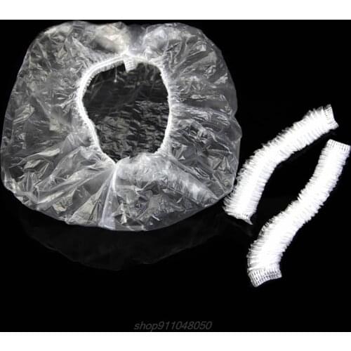 100pcs Disposable One-off Hotel Home Shower Bathing Clear Hair Elastic Cap Hats M04 21 Dropshipping