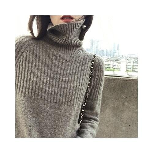 Autumn and Winter Cashmere Sweater Womens Loose Knit High Neck Large Size Solid Color Thickened Bottomed Sweater European