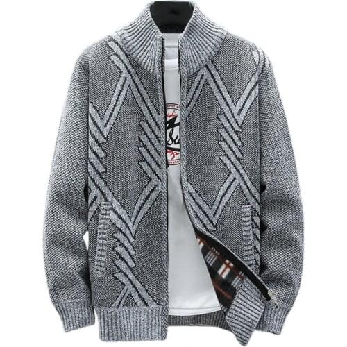 Autumn Winter Mens Sweater Coat Faux Fur Wool Sweater Jackets Men Zipper Knitted Thick Coat Warm Casual Knitwear Cardigan Coat