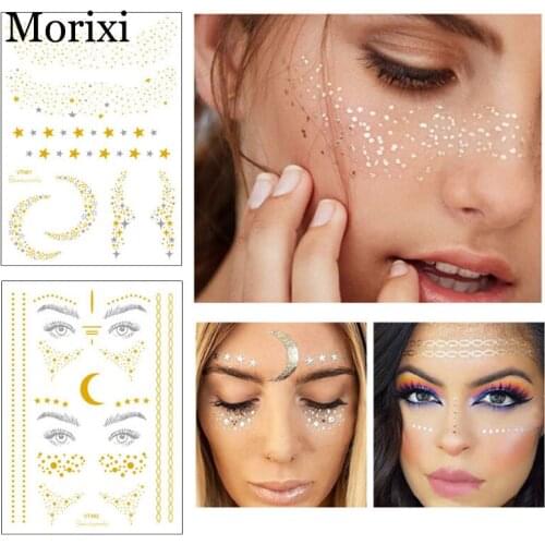 Gilding face temporary tattoo sticker starry star moon metal lines face makeup tools fake Freckle patch RA015