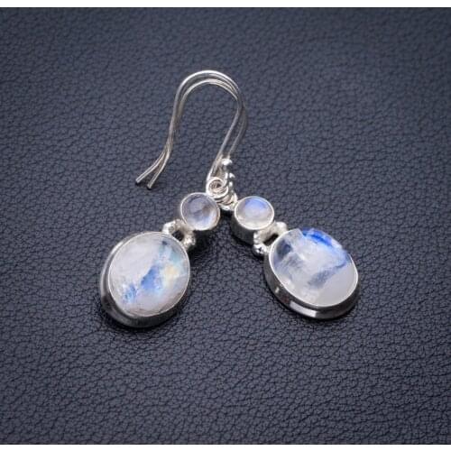 StarGems Natural Rainbow Moonstone Handmade 925 Sterling Silver Earrings 1.5" E1421