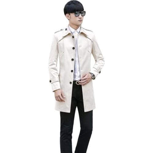 Mens trench coats spring autumn man single-breasted long coat men clothes slim fit overcoat long sleeve beige plus size S - 9XL