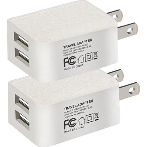 50pcs USB Wall Charger 12W 2.4A Dual USB Ports Rapid Portable USB Travel Wall Charger With Smart Technology