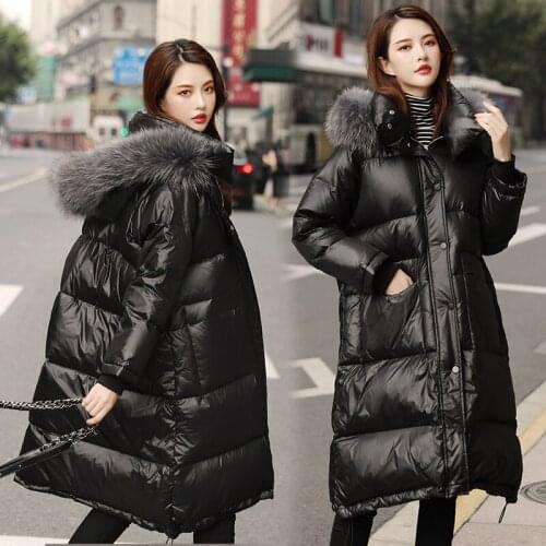 White Duck Down Jacket Female Winter 2021 Real Raccoon Fur Collar Parkas Women Hooded Black Coat Casual Casaco Feminino Gxy116
