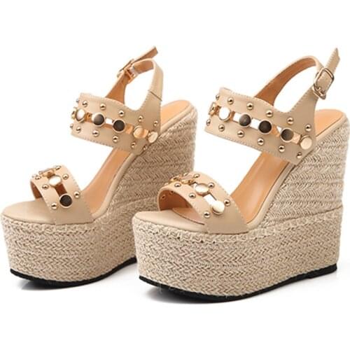 Shoes women summer platform Sandals Trend of the rivets small size high heel slope heel sexyParty shoes