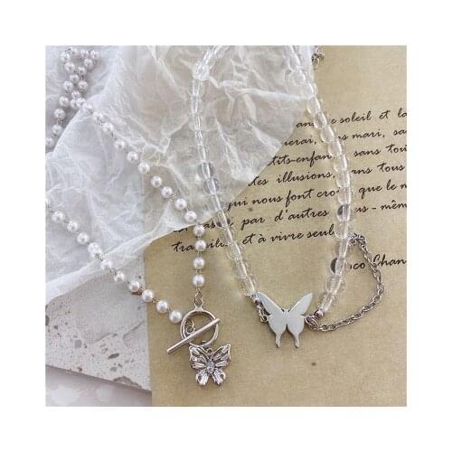 2020 Hot Sale Chic Butterfly Pearl Silver Color Transparent Lock Clavicle Chain Choker Necklace for Women Girls Jewelry Gift