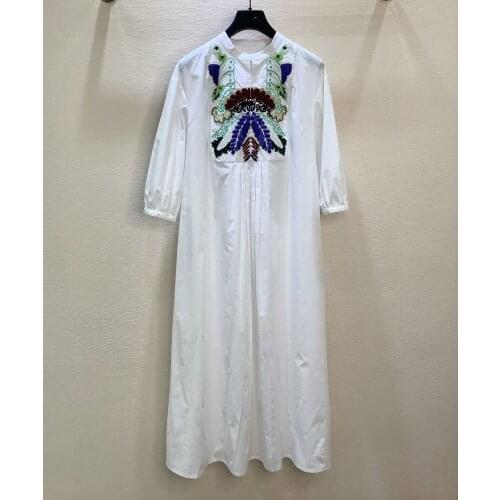 Summer 2021 Luxury High Quality Women Beading Embroidery White Cotton Casual Dress For Ladies Gdnz 7.01