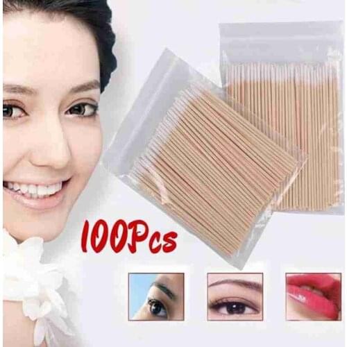100pcs Disposable Pointed Tampon Stick Ltra-small Cotton Swab Lint Free Micro Brushes Wood Cotton Buds Swabs Eyelash Extension