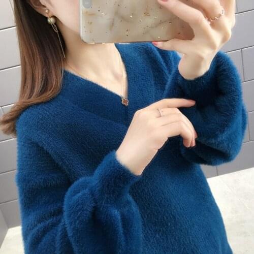 139714 room 2 row 4 middle] real shot imitation mink cross V-neck solid color Pullover Sweater [1272] 52