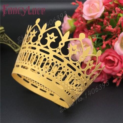 24pcs Laser Cut lace crown Cupcake Wrappers Cupcake Wrapper Liner Baking Cup Wedding Kids' Birthday Tea Party Home Decoration