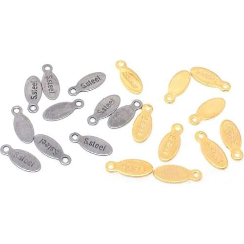 50pcs/lot 316L Stainless Steel Gold Steel Tone Oval Shape Mini 4x10mm End Tag Charm for DIY Necklace Bracelet Jewelry Making