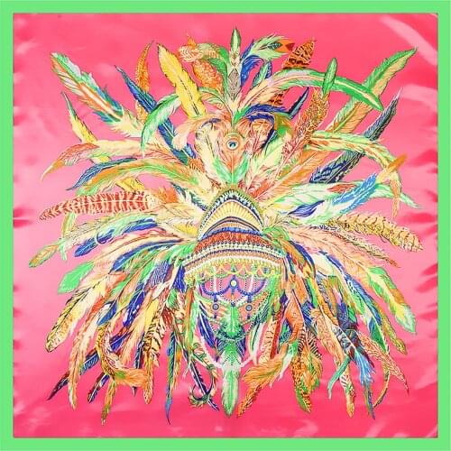 POBING Satin Silk Square Scarf Luxury Brand Indian Feather Woman Scarves&Wraps Feathers Foulard Office Lady Hijab Accessory