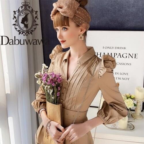 Dabuwawa Exclusive Elegant Sash Belt Women Playsuits Lantern Sleeve Buttons Cotton Female Romper Jumpsuit Overalls DO1AJP004