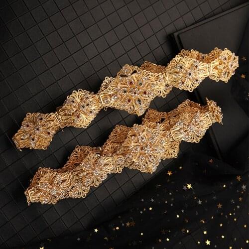 Long Wedding Belt Women Rhinestone Gown Belts Arabic Royal Wedding Flower Belt Gold Dress Belts In Gold