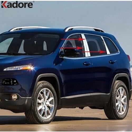 For Jeep Cherokee 2014 2015 2016 Stainless Steel Window Pillar Strip Trim Cover Sticker B Pillars Trims Car Accessories