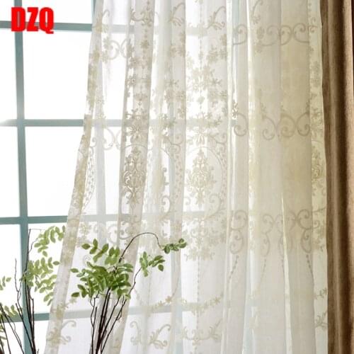 Europe Luxury White Cotton Linen Curtains Fabric Tulle For Bedroom Embroidered Sheer Window Curtains for Living Room kitchen A78