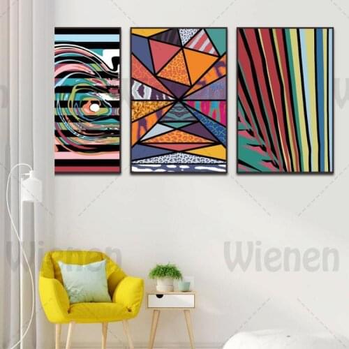 Wall Art Oil Painting Abstract Colorful Lines Geometric Painting Home Decoration Canvas Print Decor Painting For Living Room