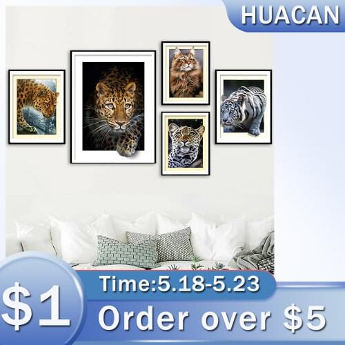 HUACAN 5D DIY Diamond Painting Kit Animal Full Square Drill Diamond Embroidery Cross Stitch Leopard Mosaic Tiger Handmade Gift
