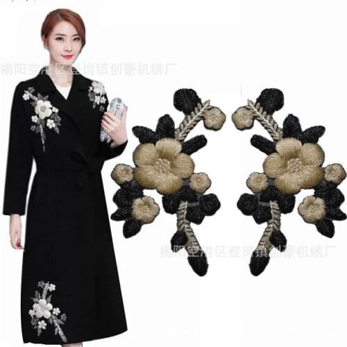 2Pc 3D Fashion Peony Embroidered Fabric Rose Flower Venise Lace Sewing Applique Lace Collar Neckline Collar Applique Accessories