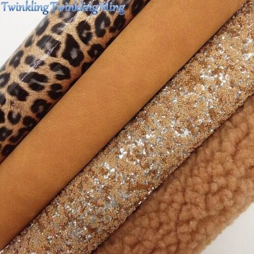 BROWN Glitter Fabric,Suede Faux Fabric, Leopard Printed Synthetic Leather Fabric Sheets For Bow A4 21x29CM Twinkling Ming XM946